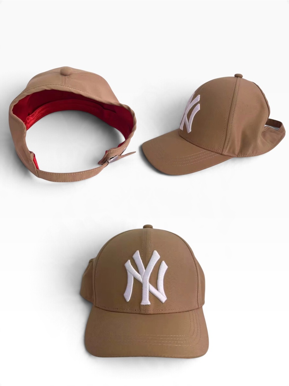 New khaki “NY”ponytail /Open Back Baseball Cap with satin lining